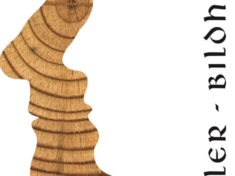 A creative wooden sculpture in the shape of a face. Next to the sculpture is the name "Juen Stefan" and the designation "Carpenter - Sculptor".