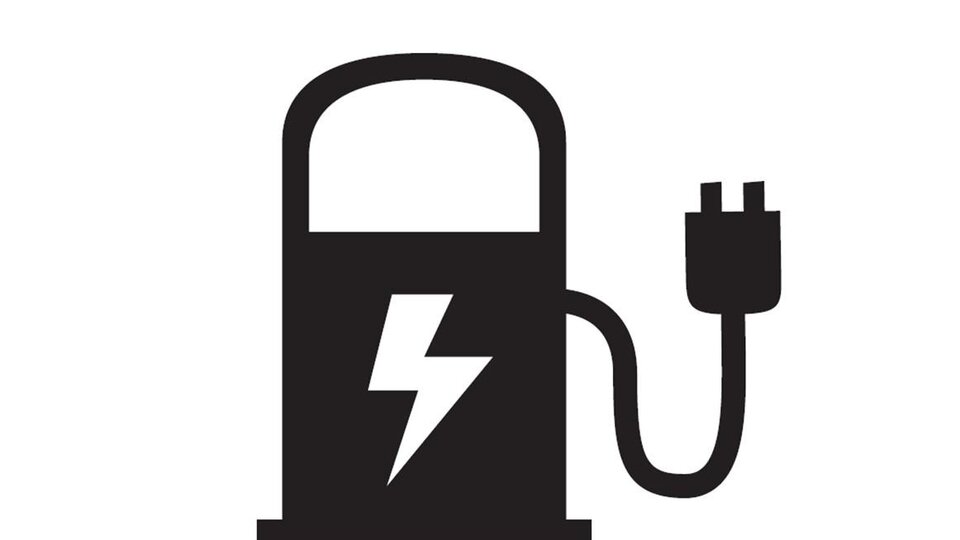 A stylized electric charging station with a lightning symbol. The cable ends in a plug.