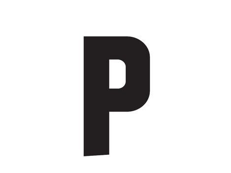 A large, black "P" on a white background. It is a simple, modern design.