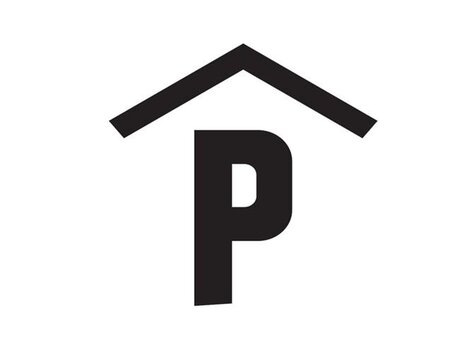 A simple logo with a stylized roof and the letter P below. It symbolizes a parking space or accommodation.