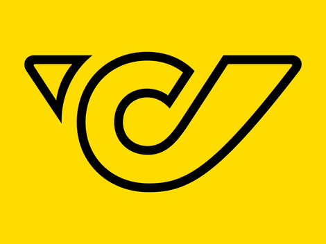 A yellow logo with a stylized symbol that resembles a letter. It combines a general shape with a modern design.